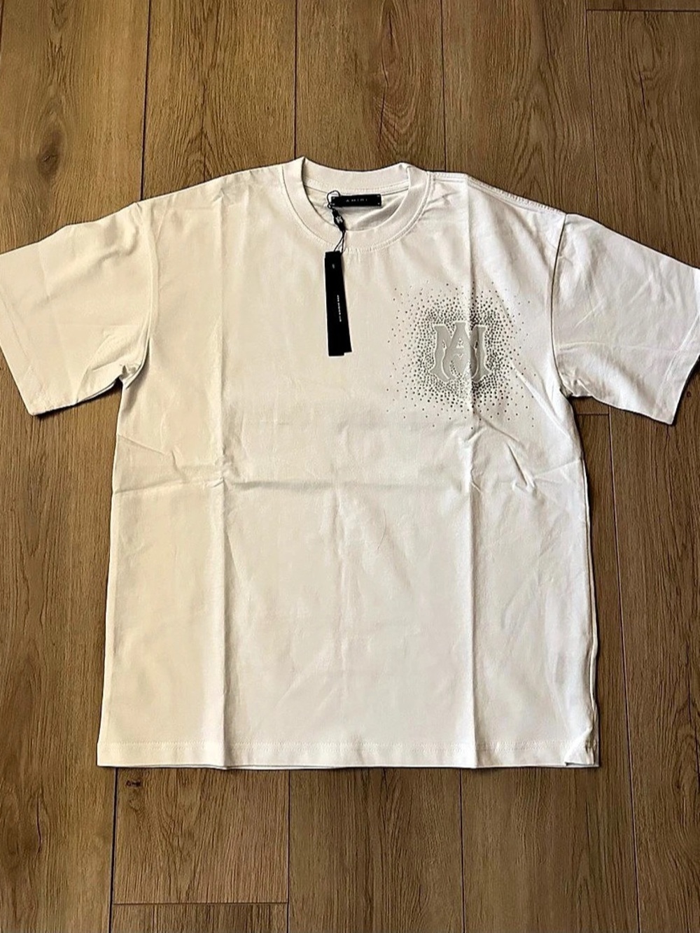 AMIRI MA Core Logo Rhinestone Tee Men's Short Sleeve Graphic Tee White Size L